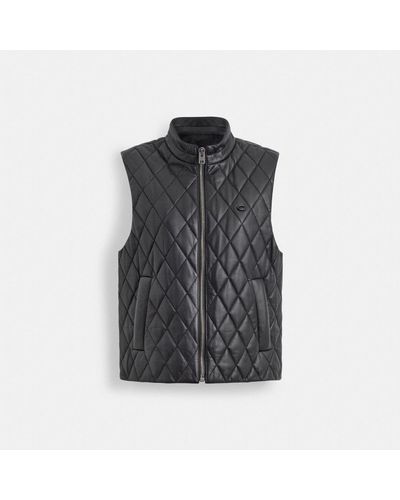 COACH Leather Quilted Vest - Black