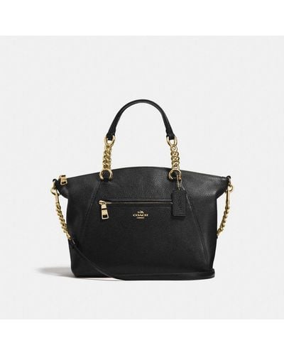 COACH Chain Prairie Satchel In Polished Pebble Leather - Black
