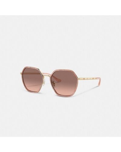 COACH Embellished Narrow Metal Hexagon Sunglasses - Pink
