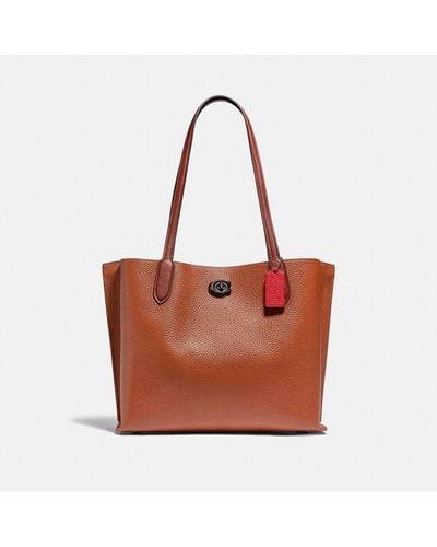 COACH Willow Tote Bag In Colorblock With Signature Canvas Interior - Brown