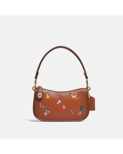 COACH Swinger Bag With Garden Embroidery - Brown
