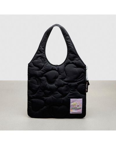 COACH Topia Loop Quilted Heart Flat Tote - Black