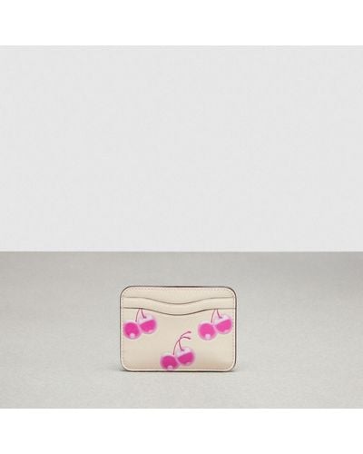 COACH Wavy Card Case In Topia Leather With Cherry Print - Pink