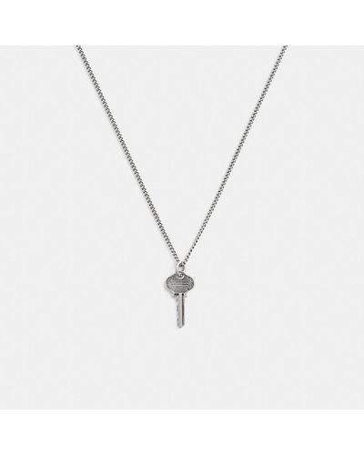 COACH Sterling Silver Signature Key Pendant Necklace - Metallic