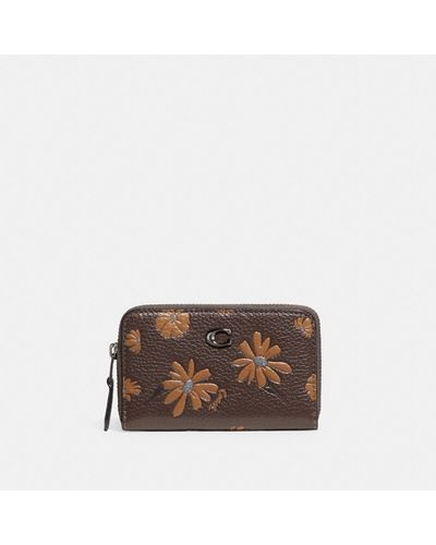 COACH Small Zip Around Card Case With Floral Print - Brown