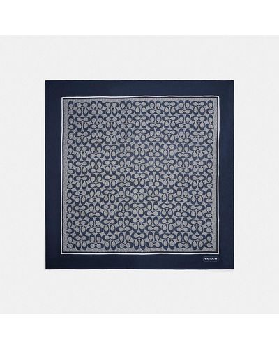 COACH Vintage Signature Print Silk Square Scarf - Blue