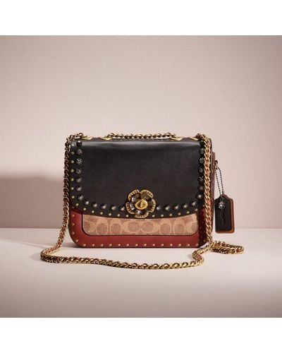 COACH Upcrafted Madison Shoulder Bag In Signature Canvas With Rivets And Snakeskin Detail - Brown