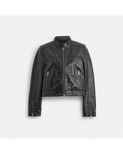 COACH Leather Racing Jacket - Black