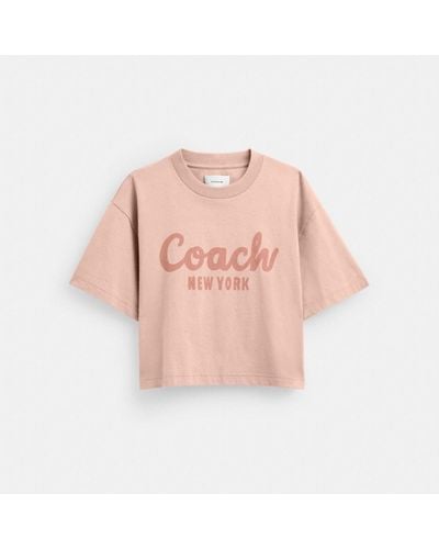 COACH Cursive Signature Cropped T Shirt - Pink