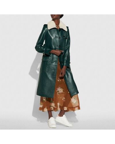 COACH Leather Trench Coat - Green