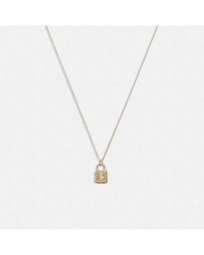 COACH 14k Gold Quilted Signature Padlock Pendant Necklace - Metallic