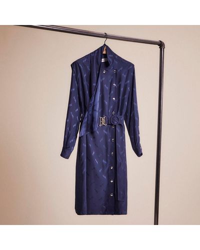 COACH Restored Jacquard Architectural Drape Belted Dress - Blue