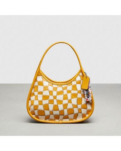 COACH Ergo Bag In Wavy Checkerboard Upcrafted Leather - Yellow