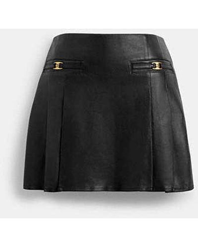 COACH Heritage C Leather Mini Skirt - Black