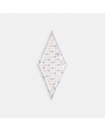 COACH Tea Rose Print Silk Diamond Scarf - White