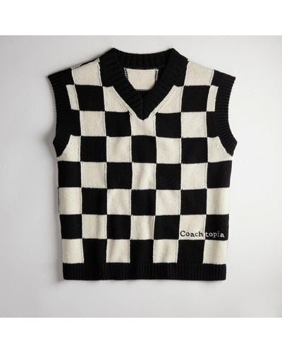 COACH Checkerboard Sweater Vest - Black