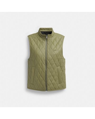 COACH Leather Quilted Vest - Green