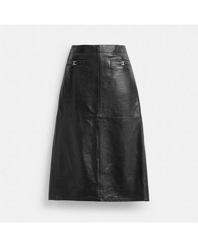 COACH Heritage C Long Leather Skirt - Black