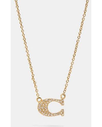 COACH Pave Signature Necklace - Metallic