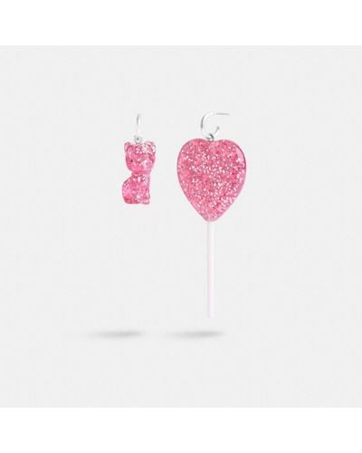 COACH The Lil Nas X Drop Cat And Heart Lollipop Mismatch Earrings - Pink