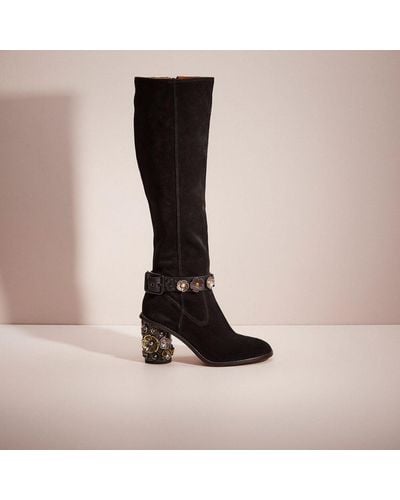 COACH Upcrafted Tea Rose Heel Boot - Black