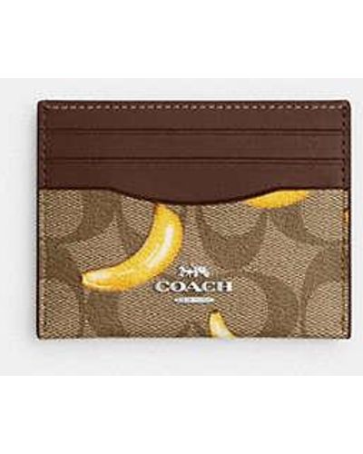 COACH Slim Id Card Case With Banana Print - Brown | Pvc - Black