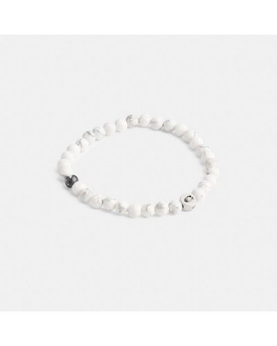 COACH Sterling Silver Signature Howlite Bead Stretch Bracelet - White