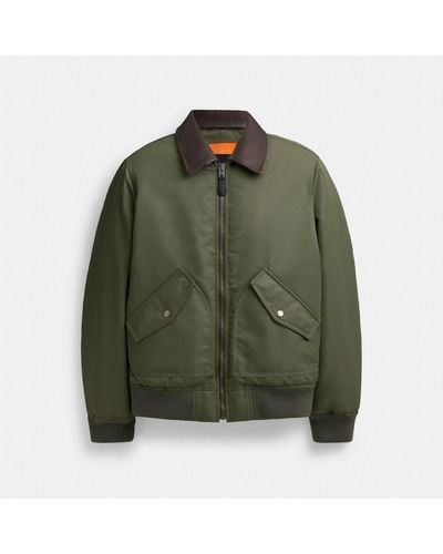 COACH Woven Jacket With Leather Collar - Green
