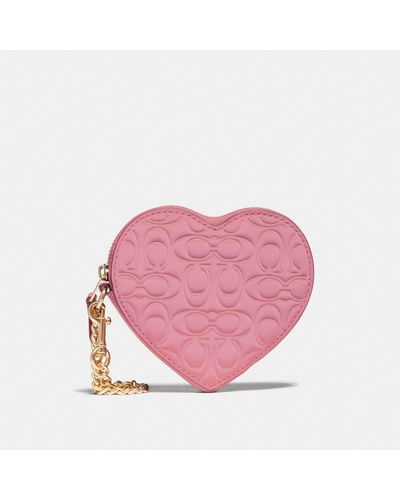 COACH Heart Coin Case In Signature Leather - Pink