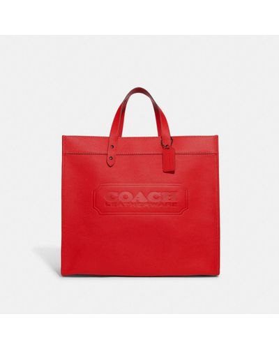 COACH Field Tote 40 With Badge - Red