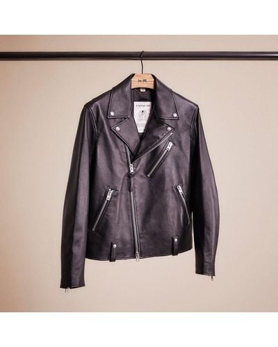 COACH Restored Leather Moto Jacket - Black