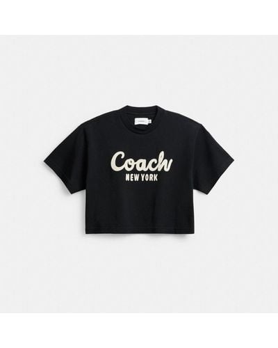 COACH Cursive Signature Cropped T Shirt - Black