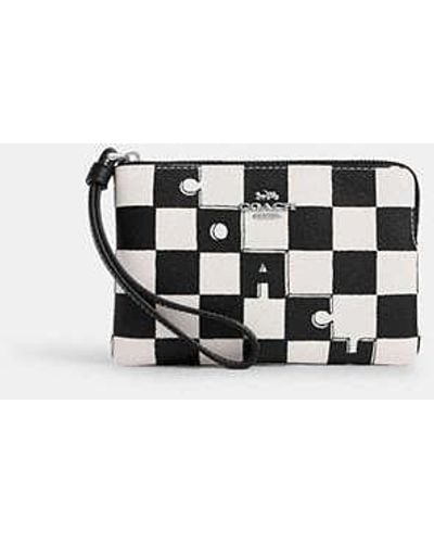 COACH Corner Zip Wristlet With Checkerboard Print - Black