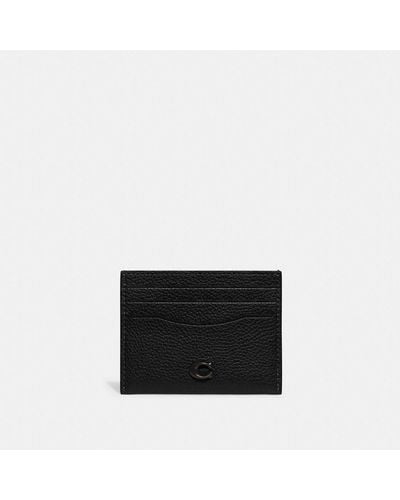 COACH Flat Card Case In Pebble Leather W/ Sculpted C Hardware Branding - Black