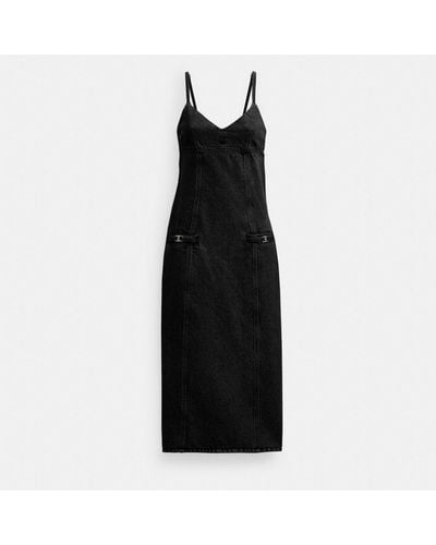 COACH Heritage C Long Denim Dress - Black, Size Small | 65% Polyester, 35% Cotton Lining