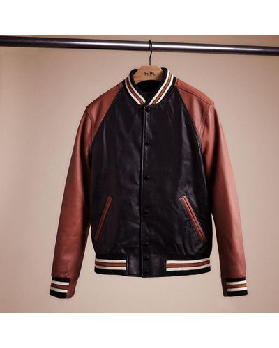 COACH Restored Leather Varsity Jacket - Black