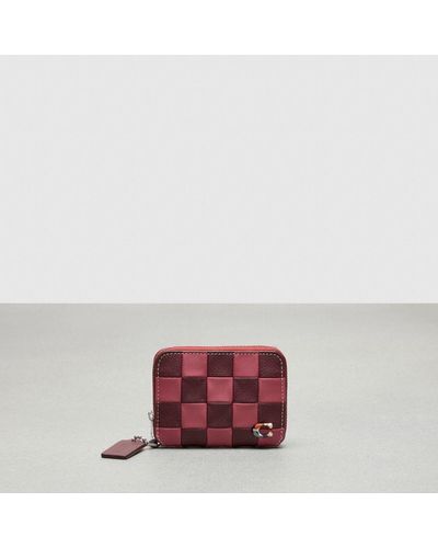 COACH Zip Around Wallet In Checkerboard Upcrafted Leather - Red