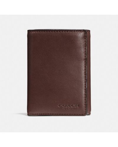 COACH Trifold Wallet In Sport Calf Leather - Brown