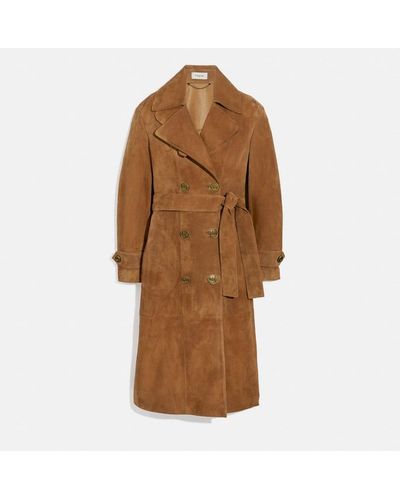 COACH Suede Trench Coat - Brown