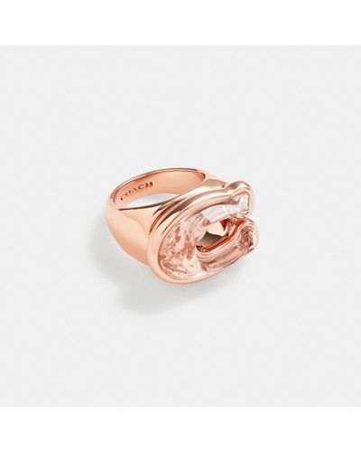 COACH Faceted Crystal Signature Ring - Pink