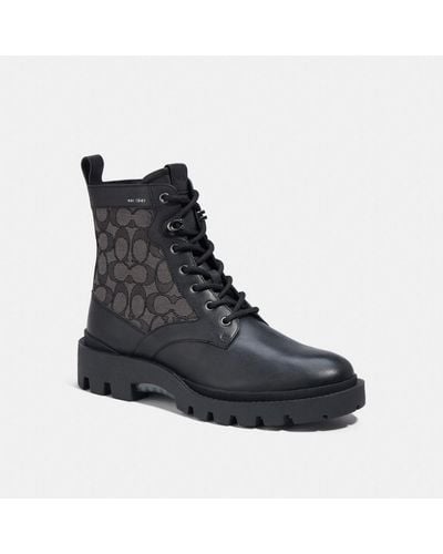 COACH Citysole Lace Up Boot - Brown, Size 9.5 | Signature Jacquard - Black