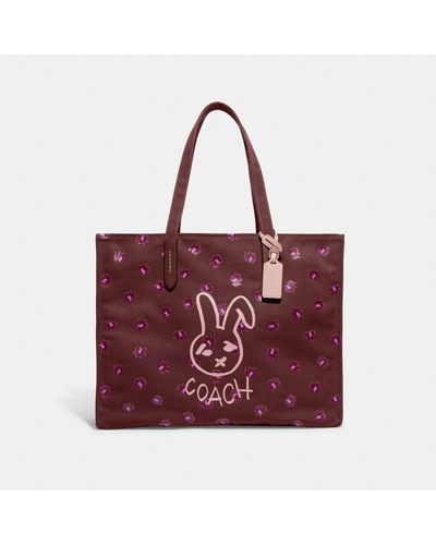 COACH Lunar New Year Tote 42 With Rabbit In 100 Percent Recycled Canvas - Red