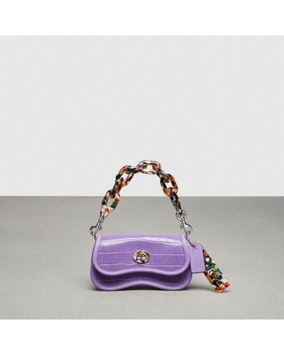 COACH Mini Wavy Dinky Bag With Crossbody Strap In Croc Embossed Topia Leather - Purple