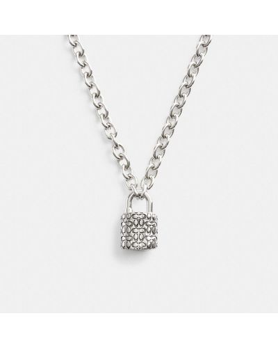 COACH Quilted Padlock Chain Necklace - Metallic