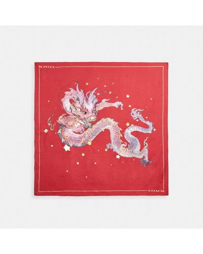 COACH New Year Silk Bandana With Dragon - Red