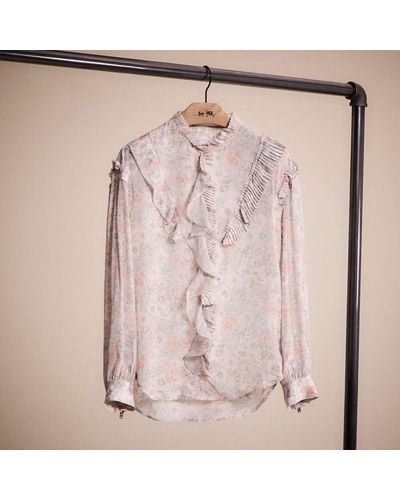 COACH Restored Printed Long Sleeve Blouse With Ruffles - Pink