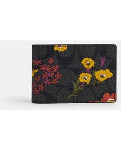COACH Compact Billfold Wallet In Signature Canvas With Floral Print - Black