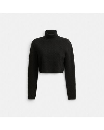 COACH Signature Knit Cropped Turtleneck - Black