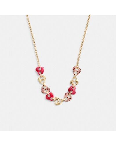 COACH Pavé Hearts Chain Link Necklace - Metallic