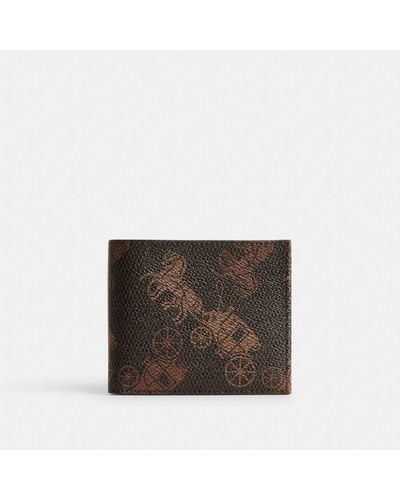 COACH Double Billfold Wallet With Large Horse And Carriage Print - Brown